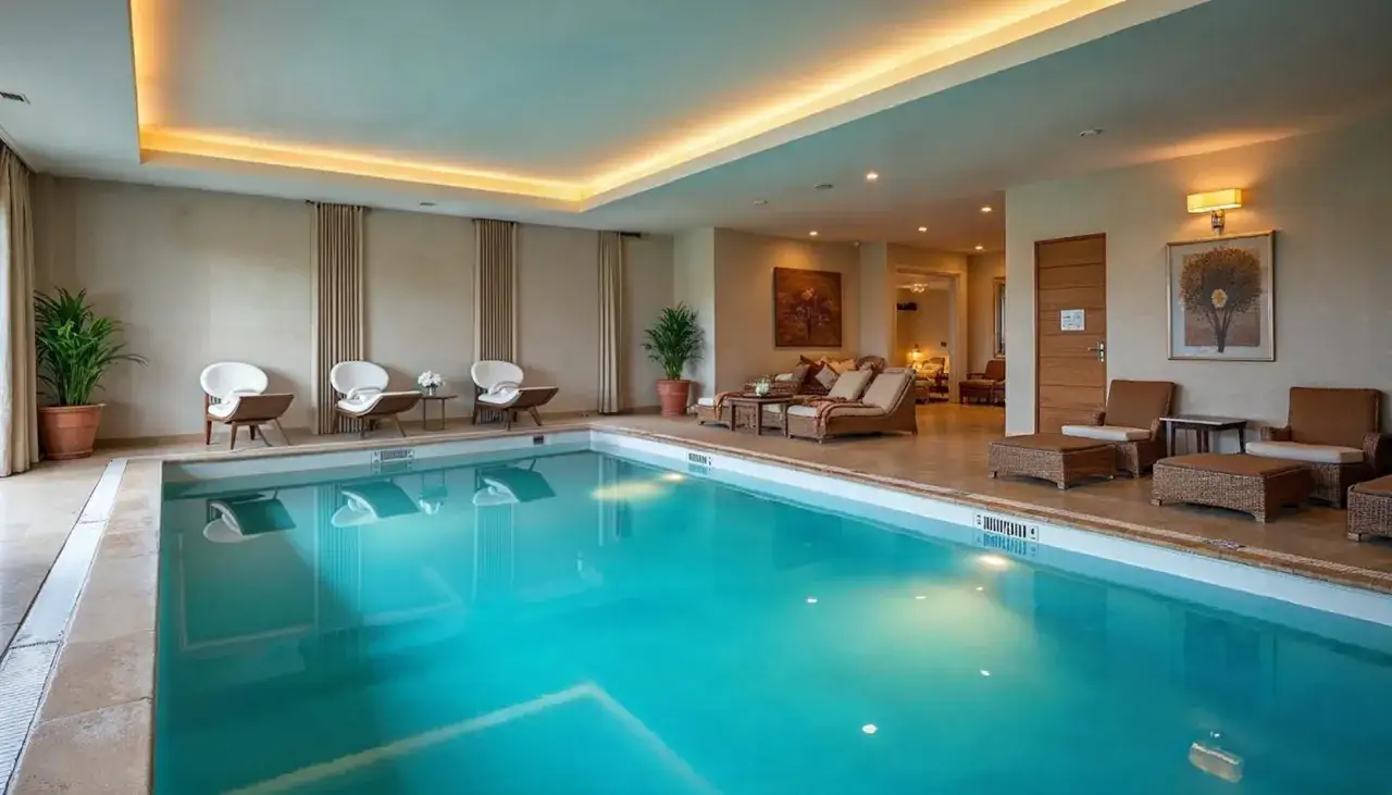 Relaks w basenie i wygodne fotele tworzą idealną strefę wellness.