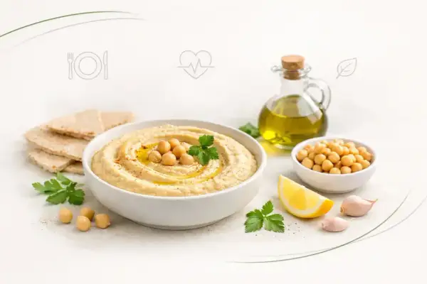 Pyszny hummus z ciecierzycą, oliwą i cytryną. Czy hummus jest zdrowy? Tak, to świetny wybór dla serca i sylwetki.